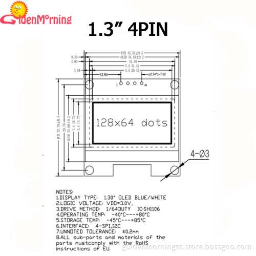1.3-inch OLED Display Module with 128x64 Pixels Resolution, white Color